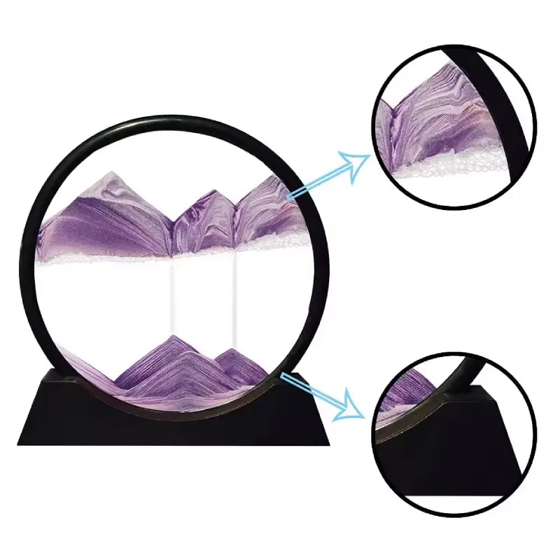 Decoración de escritorio arena móvil 3D marco de vidrio redondo