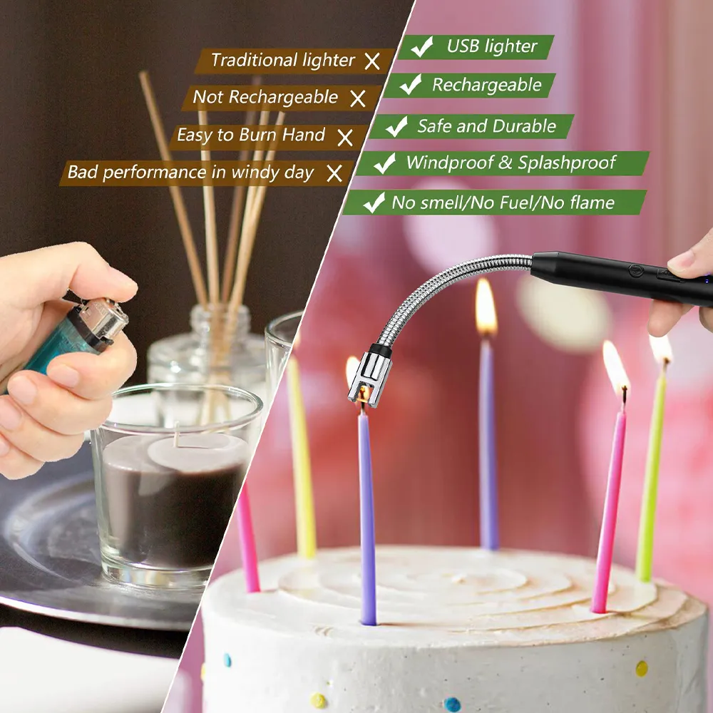 Detalle del cuello flexible de 360 grados del encendedor eléctrico.