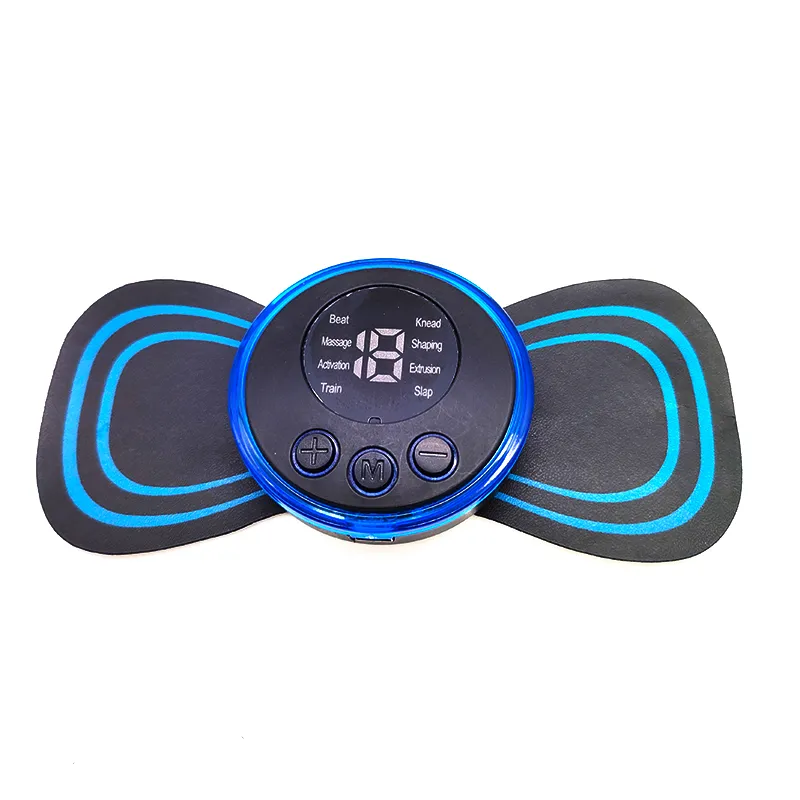 Masajeador portátil de cuello negro con diseño ergonómico y electrodos