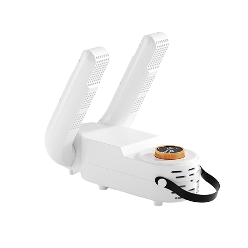 Secadora portátil de zapatillas eléctrica plegable en color blanco.