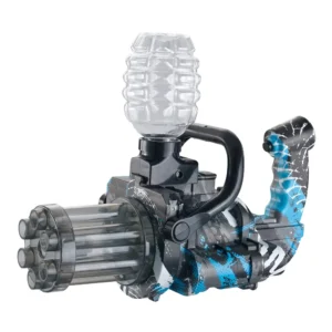 Pistola de hidrogel eléctrica tipo Gatling azul con luces LED.